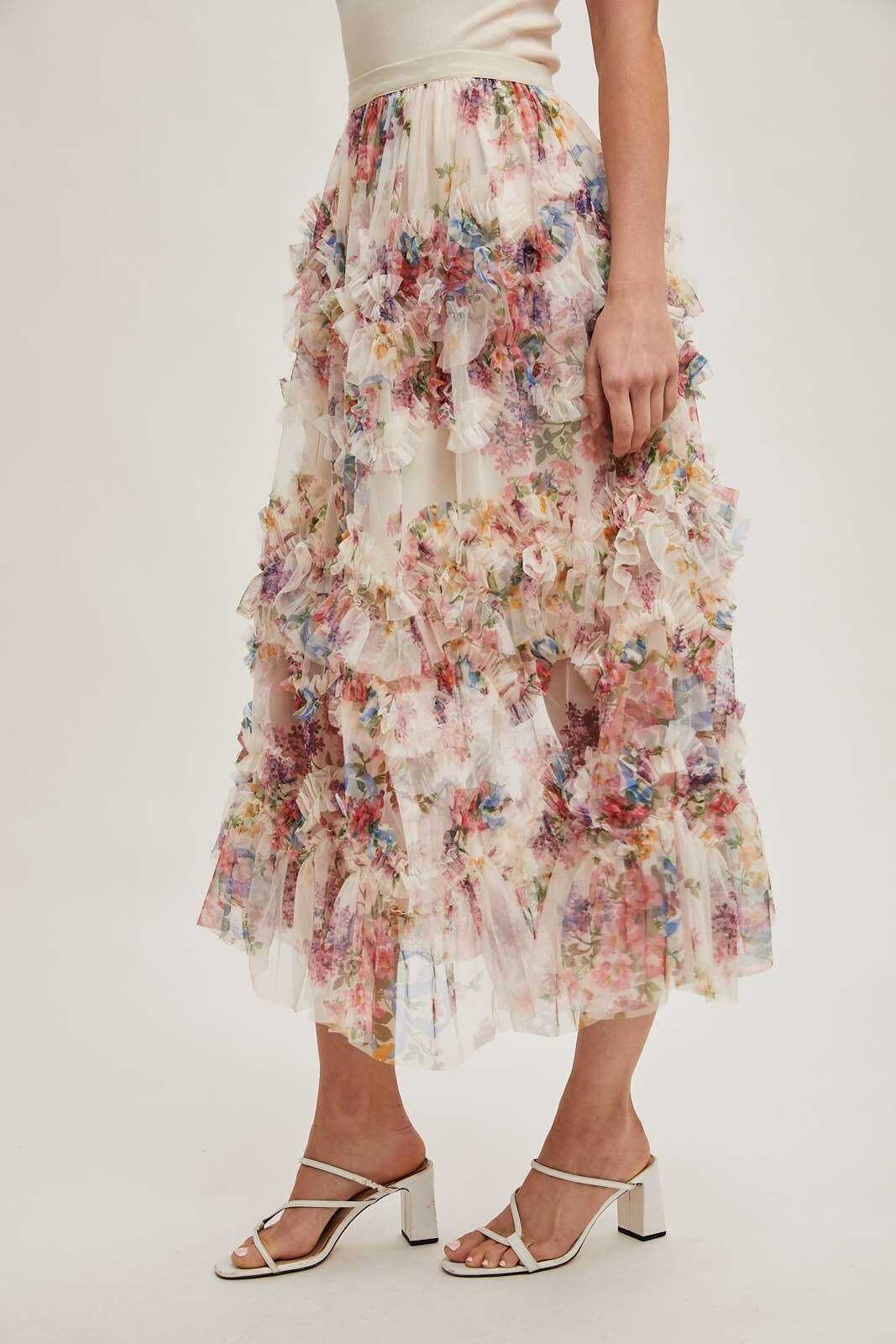 Floral Ruffled Mesh Midi Skirt-Skirts-Krush Kandy, Women's Online Fashion Boutique Located in Phoenix, Arizona (Scottsdale Area)