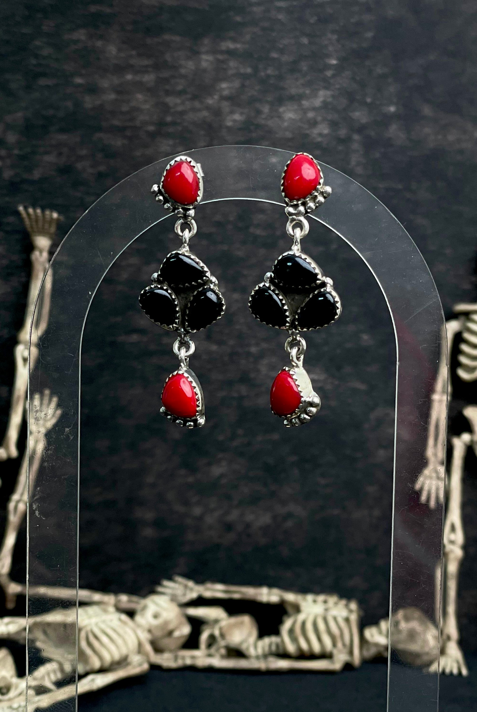 Black Onyx & Red Rosarita Cluster Earrings-Earrings-Krush Kandy, Women's Online Fashion Boutique Located in Phoenix, Arizona (Scottsdale Area)