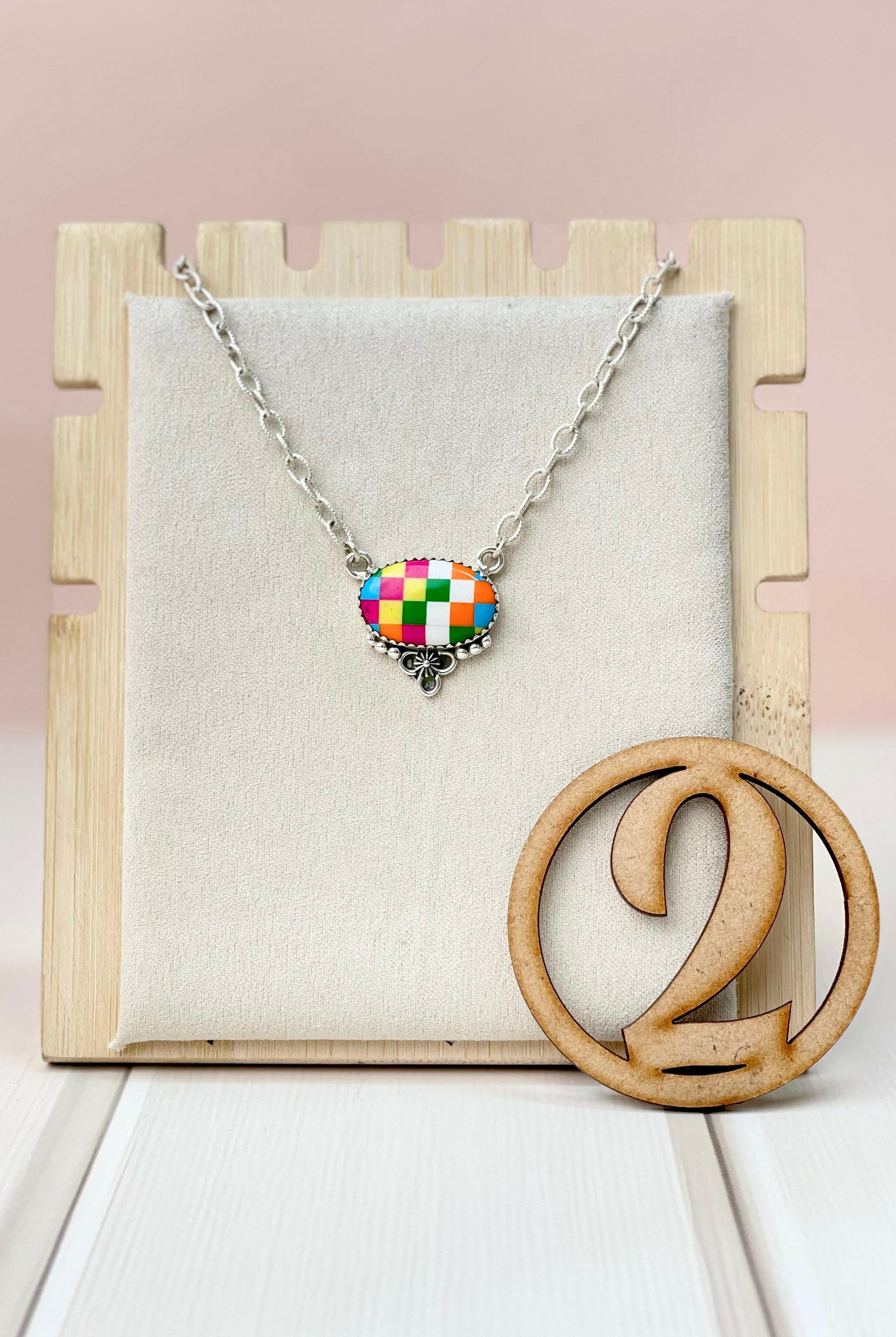 Summer Checkered Chain Pendants-Necklaces-Krush Kandy, Women's Online Fashion Boutique Located in Phoenix, Arizona (Scottsdale Area)