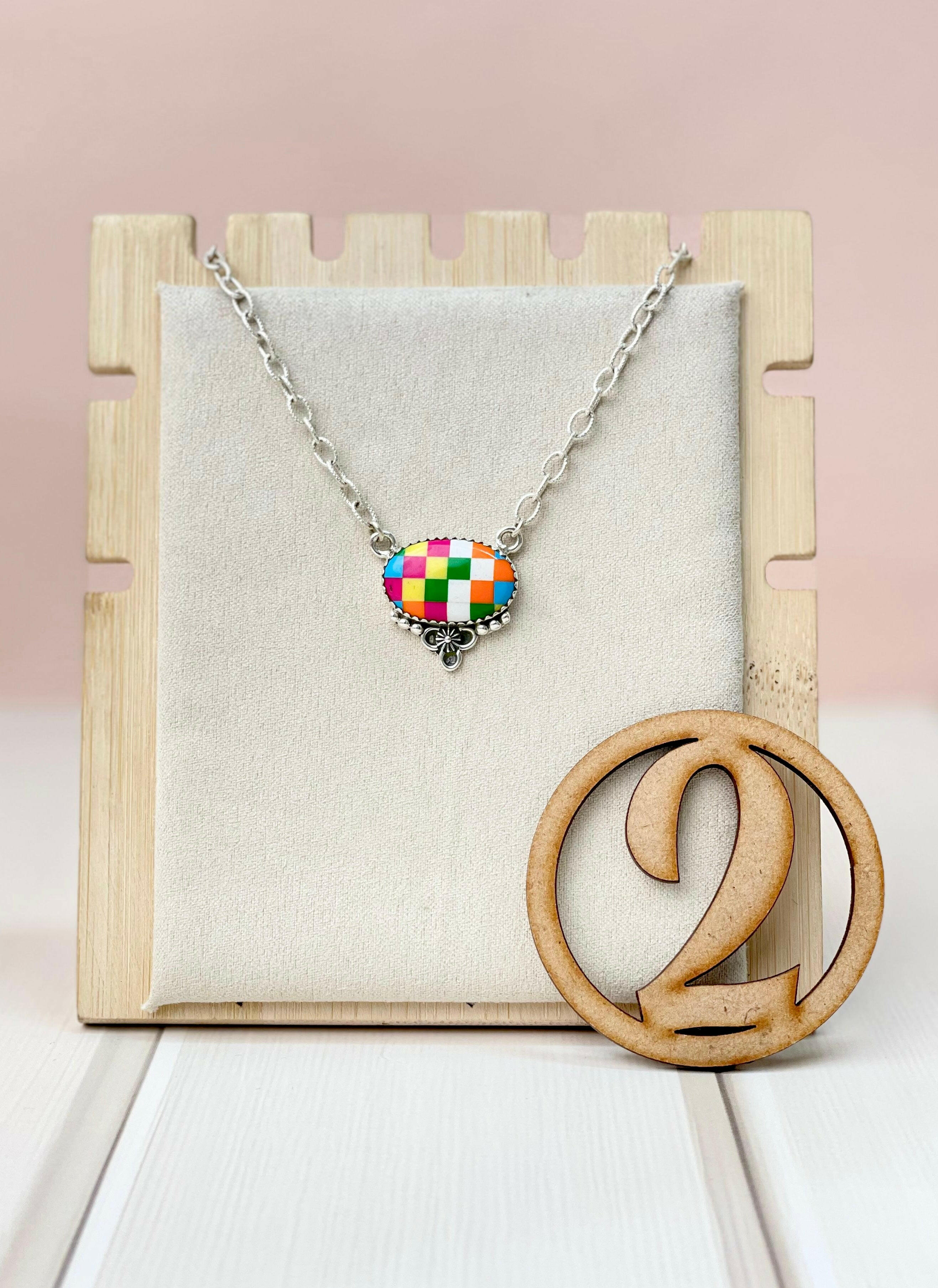 Summer Checkered Chain Pendants-Necklaces-Krush Kandy, Women's Online Fashion Boutique Located in Phoenix, Arizona (Scottsdale Area)