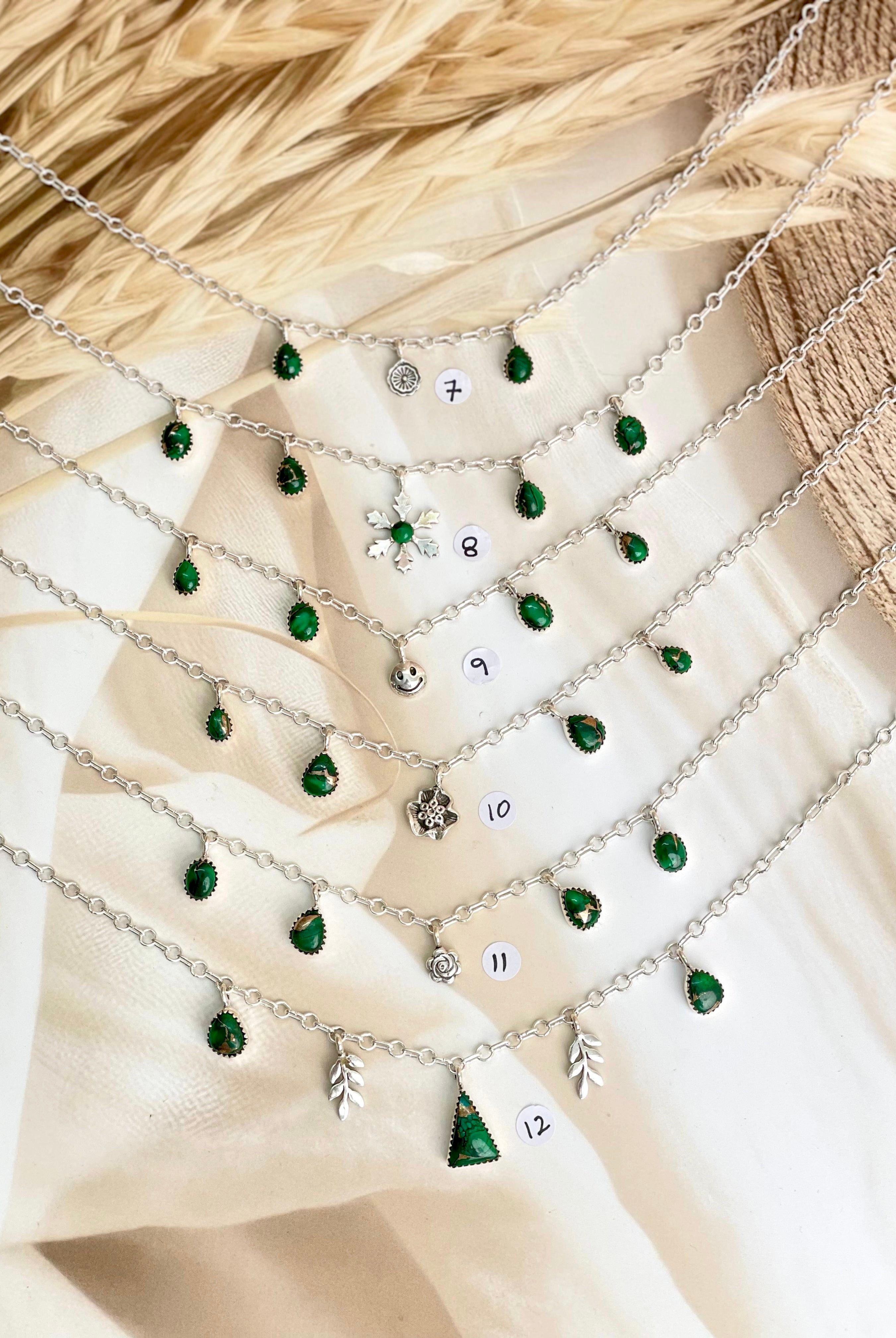 Irish Green Dahlia Dangling Necklace sno 30-Necklaces-Krush Kandy, Women's Online Fashion Boutique Located in Phoenix, Arizona (Scottsdale Area)