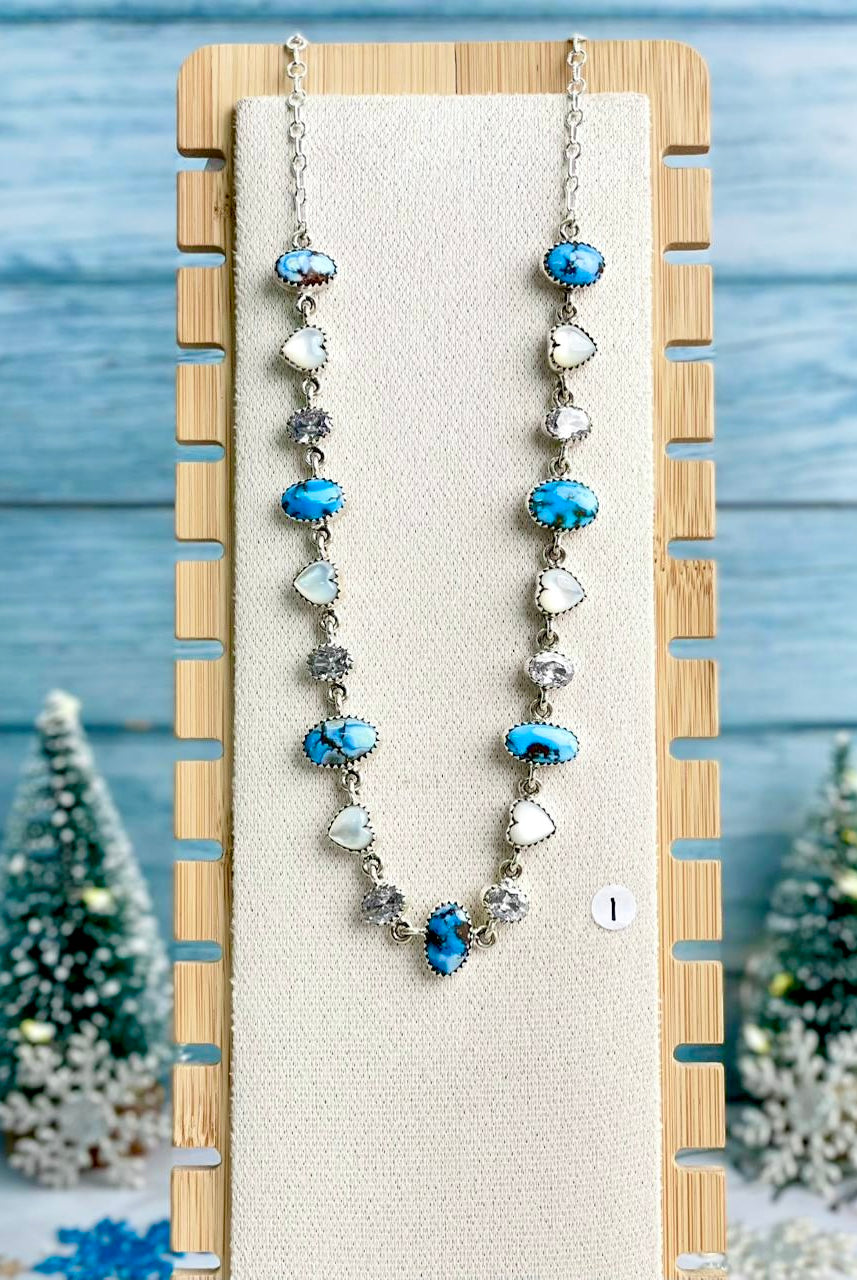 Snowdrift Hearts White Shell, Golden Hills & Crystal Necklace-Necklaces-Krush Kandy, Women's Online Fashion Boutique Located in Phoenix, Arizona (Scottsdale Area)