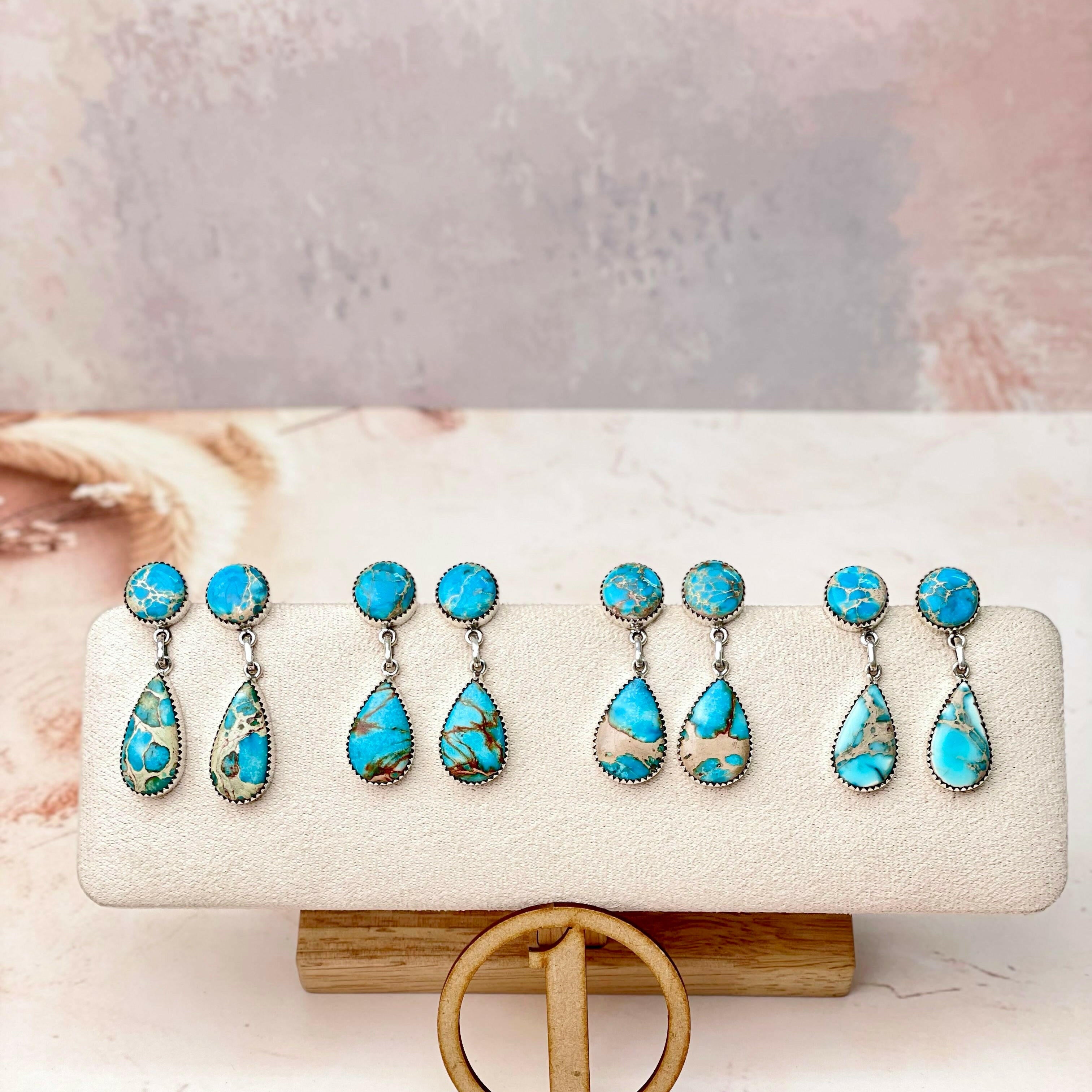 Desert Jasper Blue Slab Earrings-Earrings-Krush Kandy, Women's Online Fashion Boutique Located in Phoenix, Arizona (Scottsdale Area)