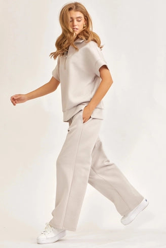 Short-Sleeved Quarter-Zip Lounge Set-2 Piece Outfit Sets-Krush Kandy, Women's Online Fashion Boutique Located in Phoenix, Arizona (Scottsdale Area)