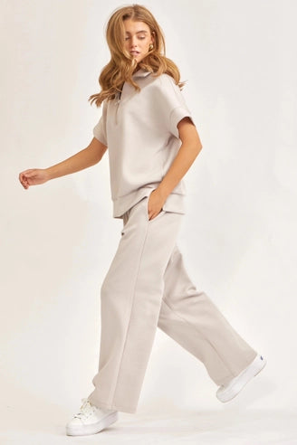 Short-Sleeved Quarter-Zip Lounge Set-2 Piece Outfit Sets-Krush Kandy, Women's Online Fashion Boutique Located in Phoenix, Arizona (Scottsdale Area)