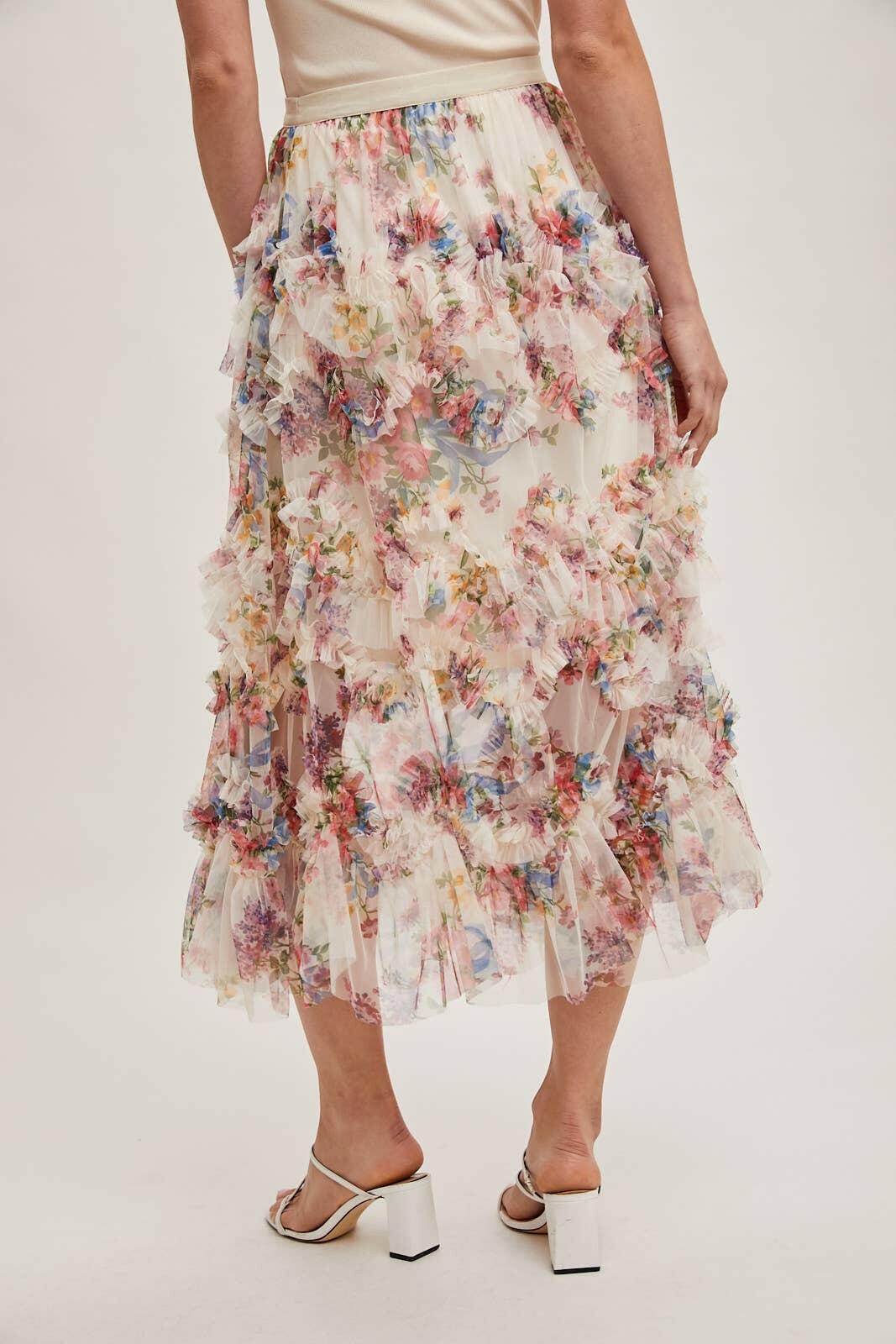 Floral Ruffled Mesh Midi Skirt-Skirts-Krush Kandy, Women's Online Fashion Boutique Located in Phoenix, Arizona (Scottsdale Area)