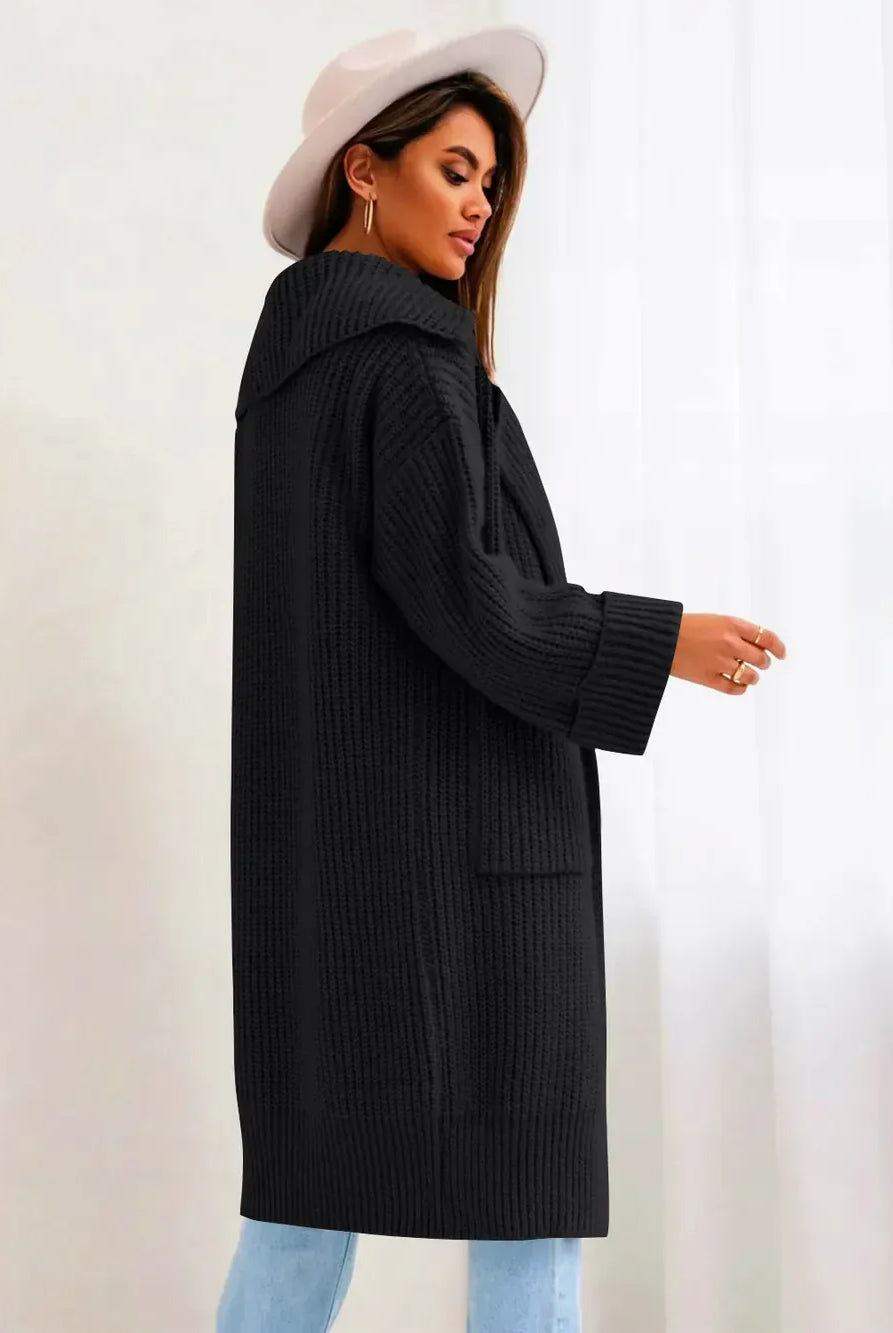 Pocketed Collared Neck Dropped Shoulder Cardigan-Krush Kandy, Women's Online Fashion Boutique Located in Phoenix, Arizona (Scottsdale Area)