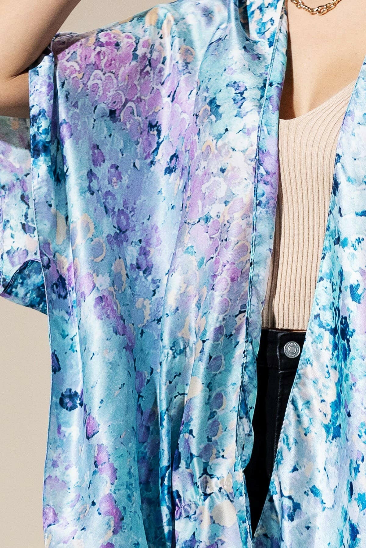 Abstract Print Silky Feel Kimono-Kimono-Krush Kandy, Women's Online Fashion Boutique Located in Phoenix, Arizona (Scottsdale Area)