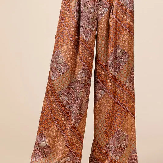 Mittoshop Paisley Patchwork Print Satin Wide Leg Pants-pants-Krush Kandy, Women's Online Fashion Boutique Located in Phoenix, Arizona (Scottsdale Area)