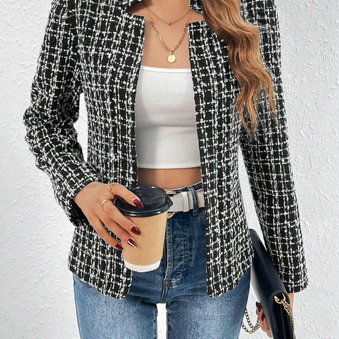 Plaid Open Front Long Sleeve Jacket-Krush Kandy, Women's Online Fashion Boutique Located in Phoenix, Arizona (Scottsdale Area)