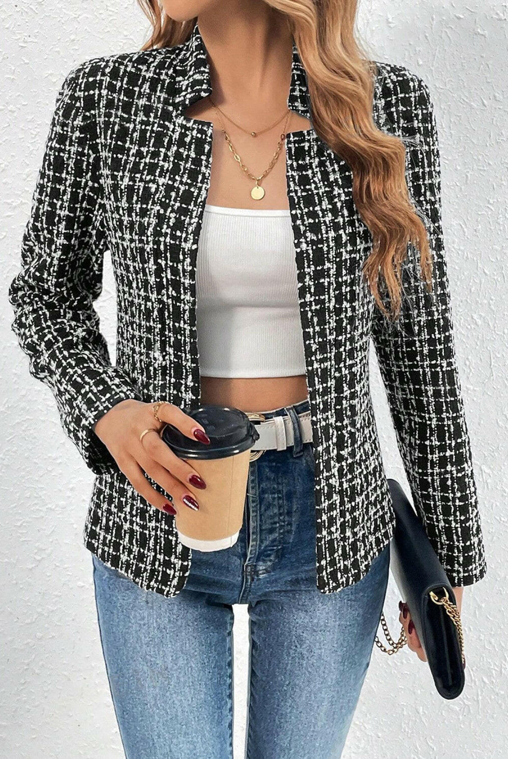 Plaid Open Front Long Sleeve Jacket-Krush Kandy, Women's Online Fashion Boutique Located in Phoenix, Arizona (Scottsdale Area)