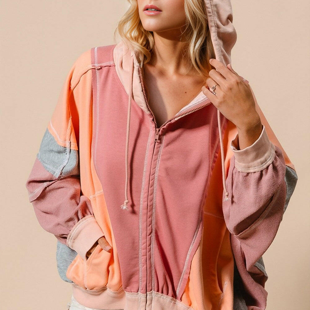 Better Off Color Block Zip Up Hoodie-Jackets-Krush Kandy, Women's Online Fashion Boutique Located in Phoenix, Arizona (Scottsdale Area)