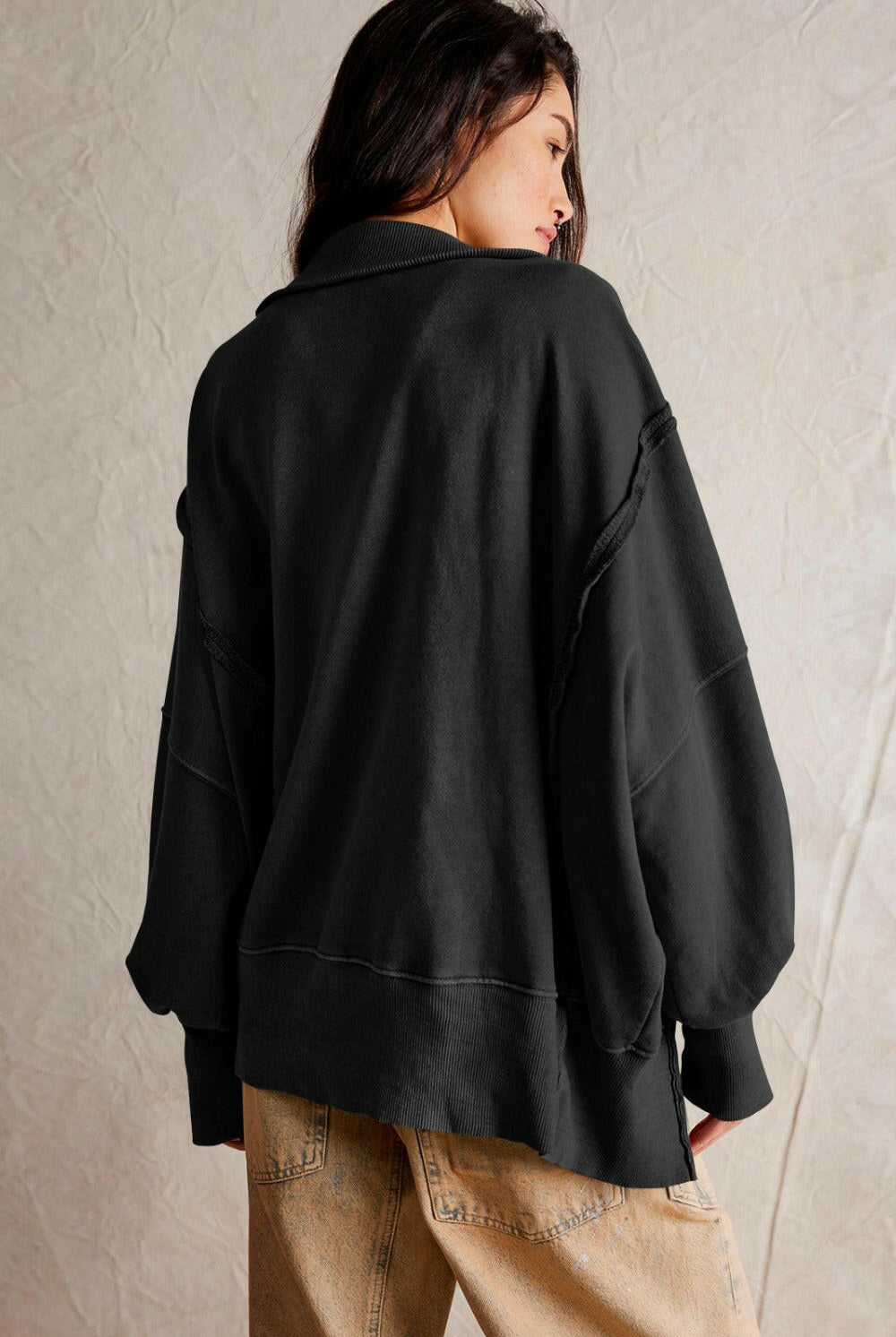 Exposed Seam Side Slit Long Sleeve Sweatshirt-Krush Kandy, Women's Online Fashion Boutique Located in Phoenix, Arizona (Scottsdale Area)