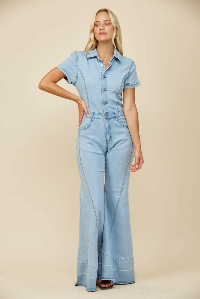 High Noon Denim Jumpsuit-Jumpsuits & Rompers-Krush Kandy, Women's Online Fashion Boutique Located in Phoenix, Arizona (Scottsdale Area)