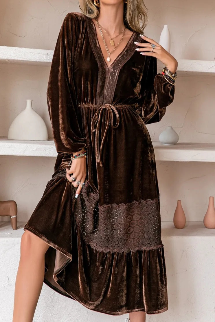 Drawstring V-Neck Crochet Dress-Dresses-Krush Kandy, Women's Online Fashion Boutique Located in Phoenix, Arizona (Scottsdale Area)