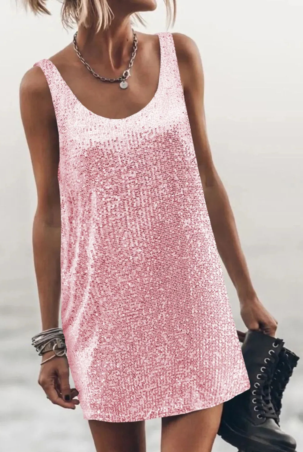 Sequin Scoop Neck Mini Dress-Dresses-Krush Kandy, Women's Online Fashion Boutique Located in Phoenix, Arizona (Scottsdale Area)