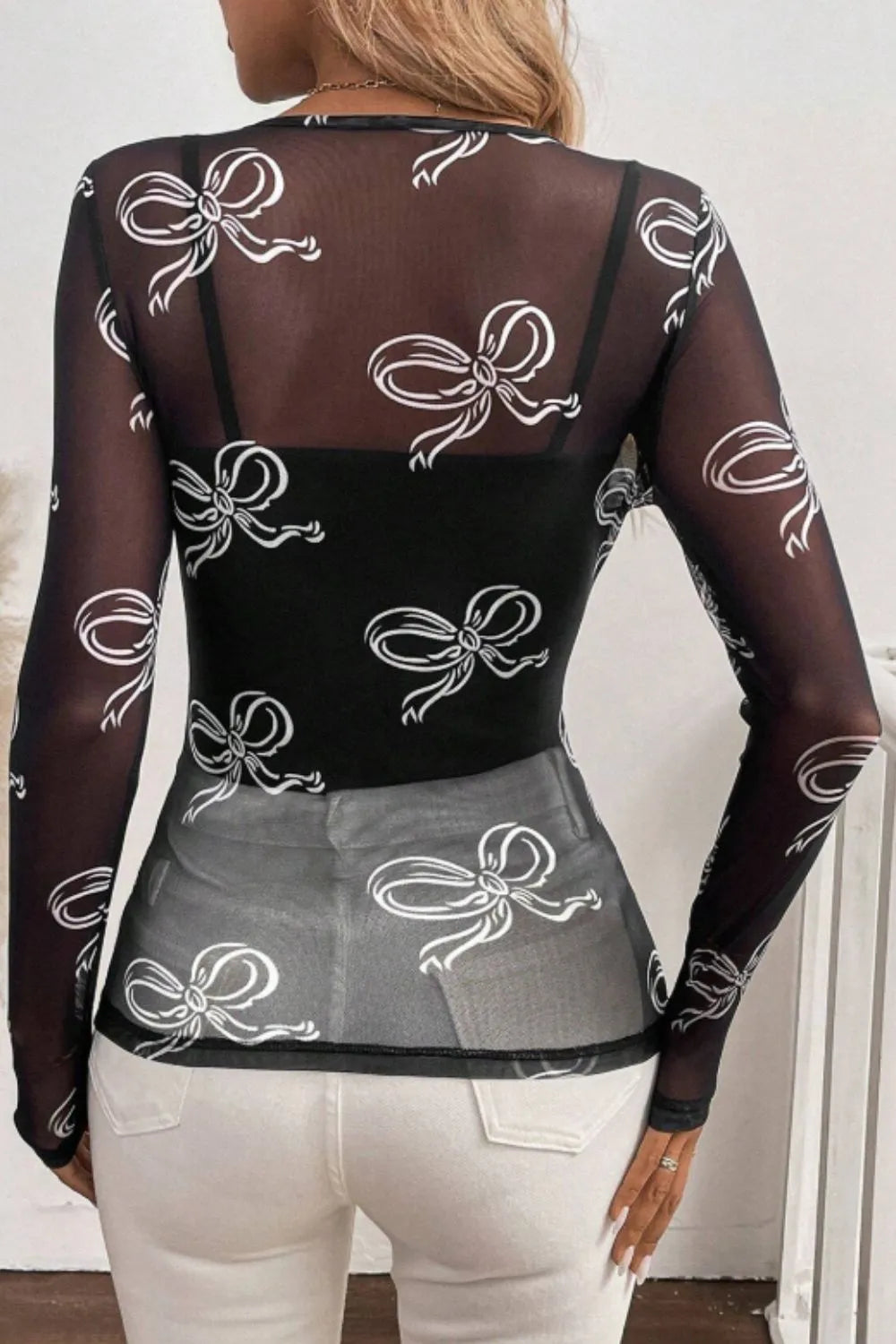 Bow Round Neck Long Sleeve Top-Tops-Krush Kandy, Women's Online Fashion Boutique Located in Phoenix, Arizona (Scottsdale Area)