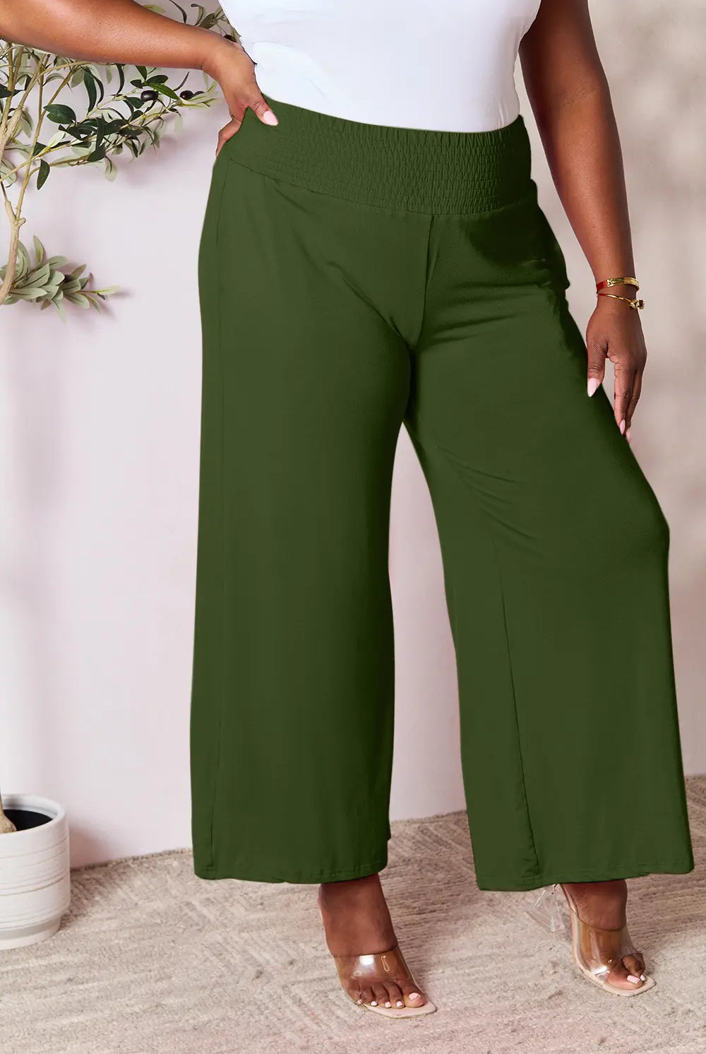 Full Size Smocked Wide Waistband Wide Leg Pants-Pants-Krush Kandy, Women's Online Fashion Boutique Located in Phoenix, Arizona (Scottsdale Area)
