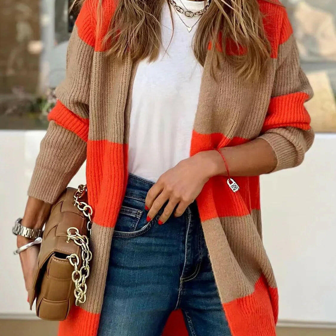 Contrast Open Front Long Sleeve Cardigan-Krush Kandy, Women's Online Fashion Boutique Located in Phoenix, Arizona (Scottsdale Area)