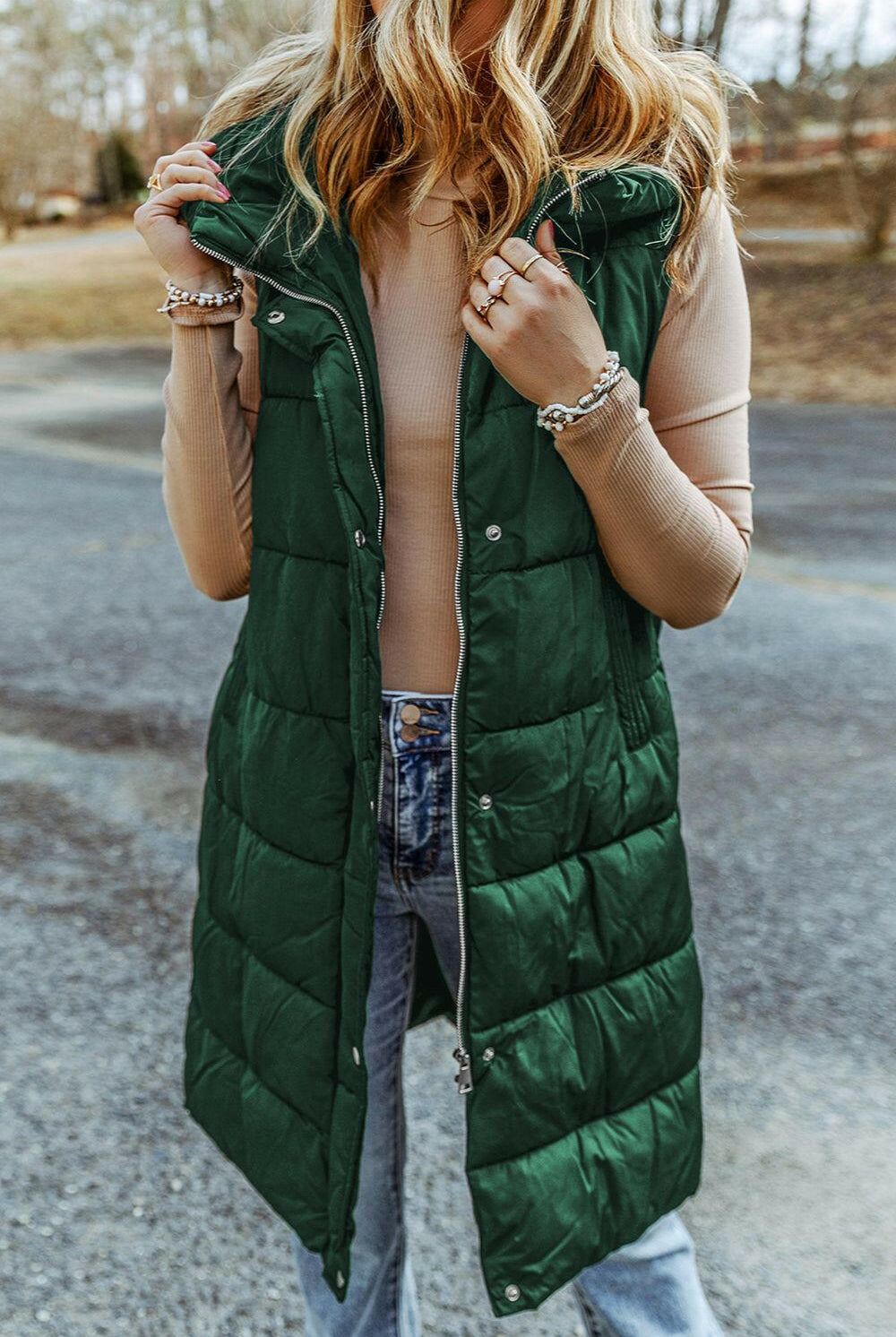 Longline Hooded Sleeveless Puffer Vest-Krush Kandy, Women's Online Fashion Boutique Located in Phoenix, Arizona (Scottsdale Area)