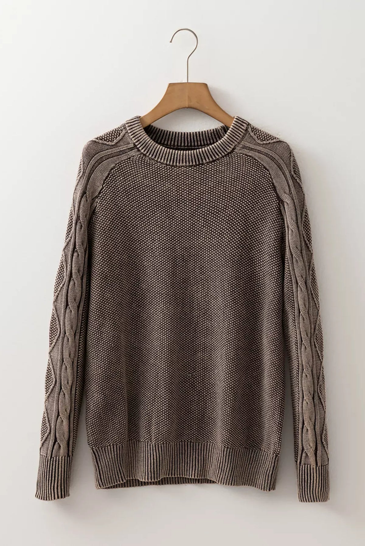 Contrast Cable Knit Sleeve Casual Sweater-Sweaters-Krush Kandy, Women's Online Fashion Boutique Located in Phoenix, Arizona (Scottsdale Area)