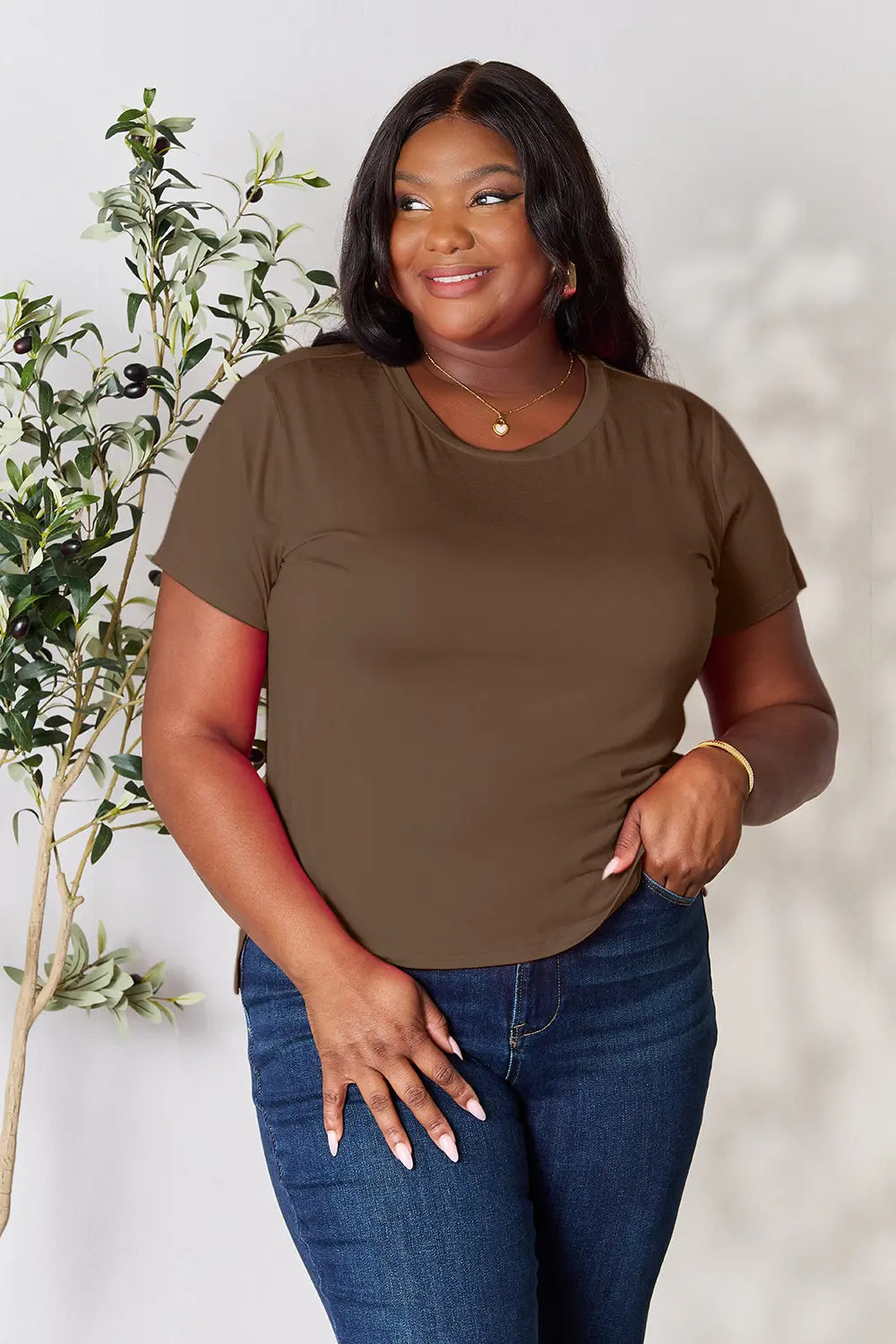 Basic Bae Full Size Round Neck Short Sleeve T-Shirt-Tops-Krush Kandy, Women's Online Fashion Boutique Located in Phoenix, Arizona (Scottsdale Area)