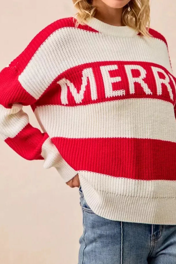 BiBi Christmas Merry Lettering Sweater-Sweater-Krush Kandy, Women's Online Fashion Boutique Located in Phoenix, Arizona (Scottsdale Area)
