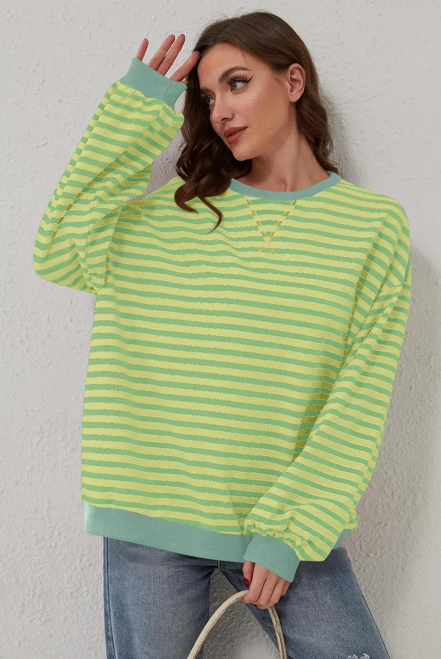 Lovelet Contrast Striped Long Sleeve Sweatshirt-Sweaters-Krush Kandy, Women's Online Fashion Boutique Located in Phoenix, Arizona (Scottsdale Area)