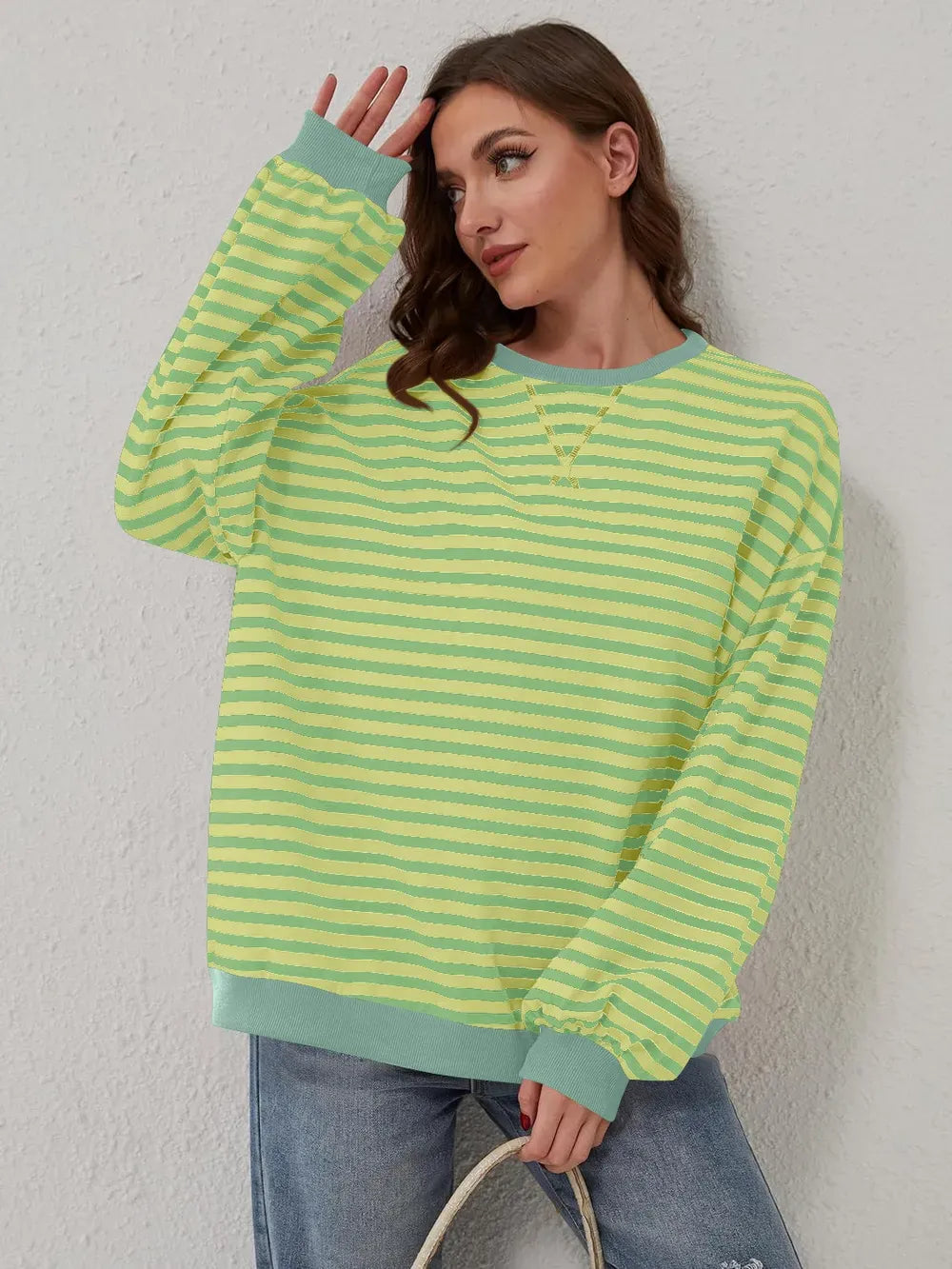 Lovelet Contrast Striped Long Sleeve Sweatshirt-Sweaters-Krush Kandy, Women's Online Fashion Boutique Located in Phoenix, Arizona (Scottsdale Area)
