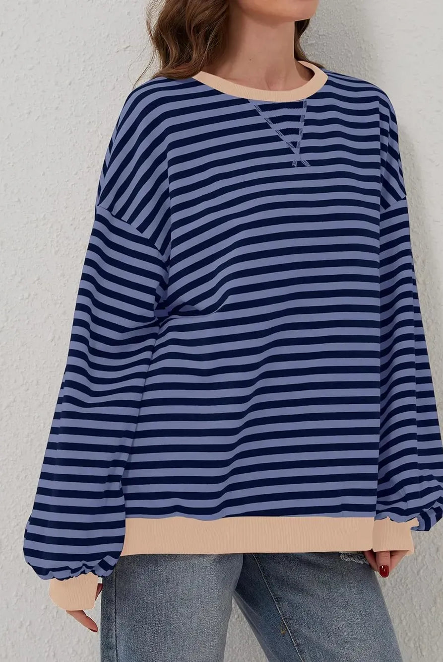 Lovelet Contrast Striped Long Sleeve Sweatshirt-Sweaters-Krush Kandy, Women's Online Fashion Boutique Located in Phoenix, Arizona (Scottsdale Area)