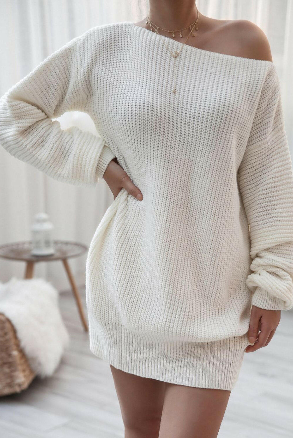 Balloon Sleeve Boat Neck Sweater Mini Dress-Krush Kandy, Women's Online Fashion Boutique Located in Phoenix, Arizona (Scottsdale Area)