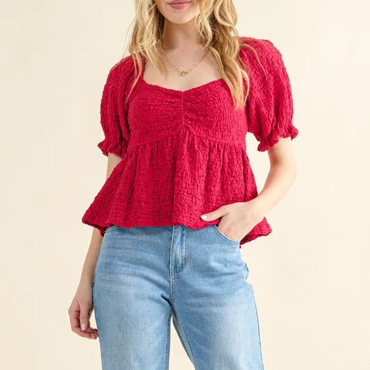 And The Why Lovely Textured and Smocked Top-Tops-Krush Kandy, Women's Online Fashion Boutique Located in Phoenix, Arizona (Scottsdale Area)