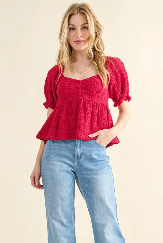 And The Why Lovely Textured and Smocked Top-Tops-Krush Kandy, Women's Online Fashion Boutique Located in Phoenix, Arizona (Scottsdale Area)