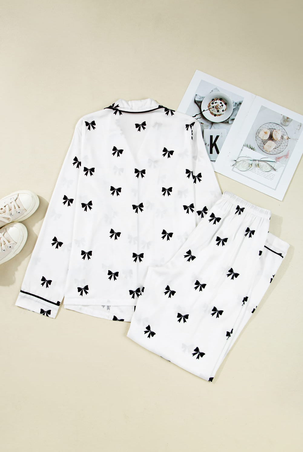 Black Bow Satin Pajama Set-Loungewear-Krush Kandy, Women's Online Fashion Boutique Located in Phoenix, Arizona (Scottsdale Area)