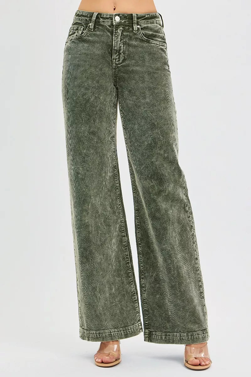 RISEN Full Size High Rise Wide Leg Corduroy Jeans Plus Size-Jeans-Krush Kandy, Women's Online Fashion Boutique Located in Phoenix, Arizona (Scottsdale Area)