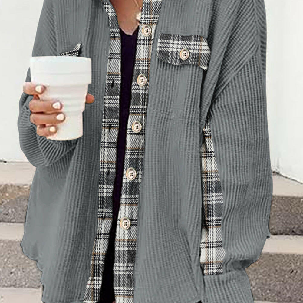 Plaid Button Down Collared Jacket-Krush Kandy, Women's Online Fashion Boutique Located in Phoenix, Arizona (Scottsdale Area)