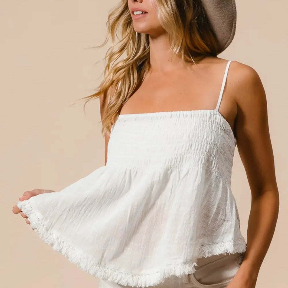 BiBi Fringed Hem Smocked Cami-Krush Kandy, Women's Online Fashion Boutique Located in Phoenix, Arizona (Scottsdale Area)