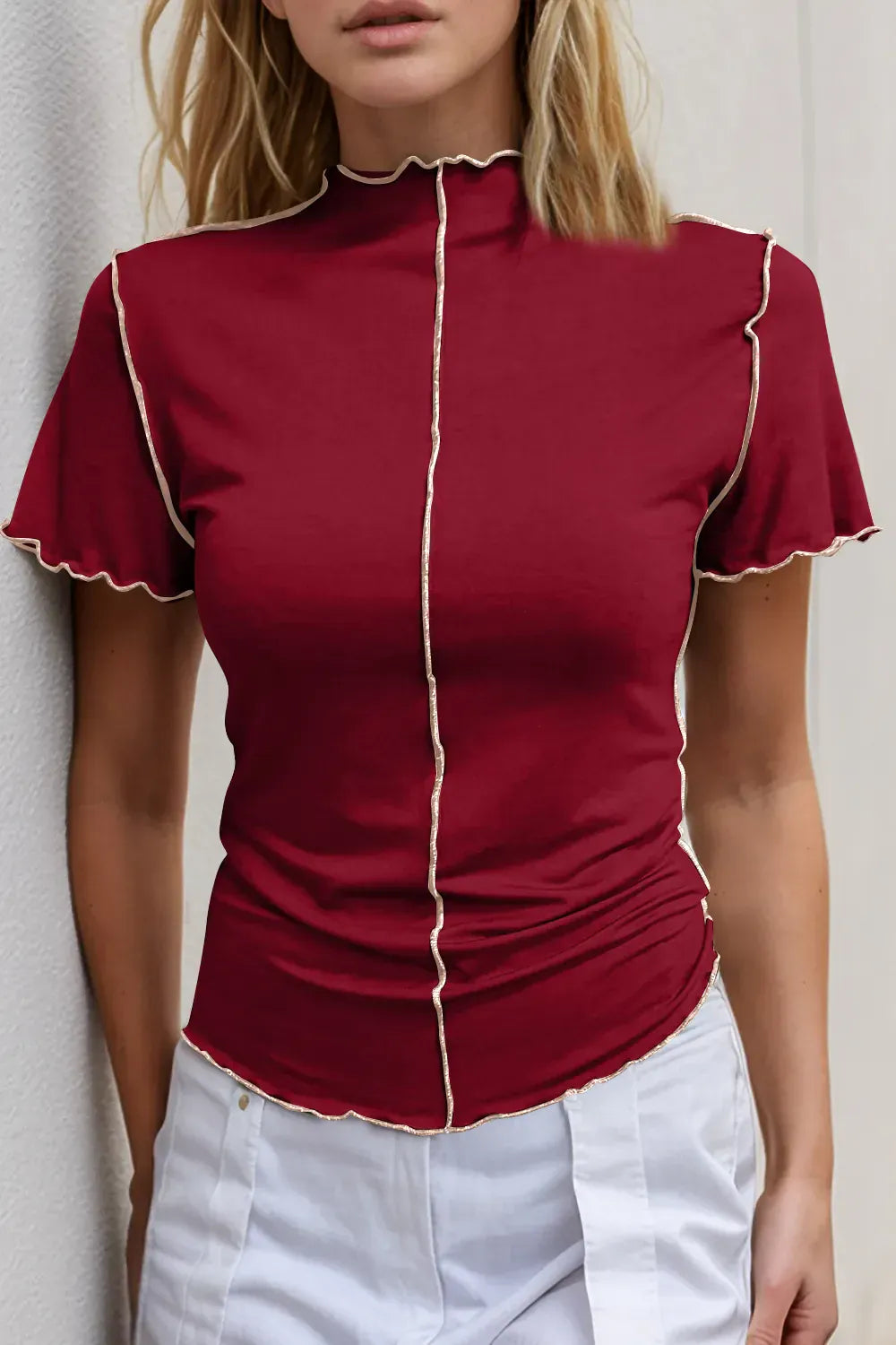 Ruffled Edge Mock Neck Top-Tops-Krush Kandy, Women's Online Fashion Boutique Located in Phoenix, Arizona (Scottsdale Area)