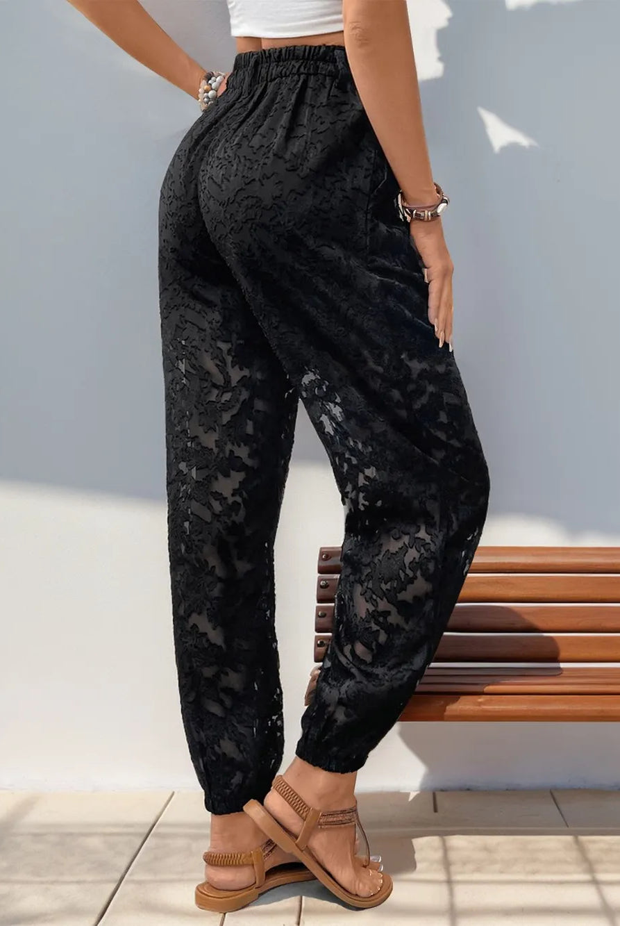 Pocketed Lace Elastic Waist Pants-Pants-Krush Kandy, Women's Online Fashion Boutique Located in Phoenix, Arizona (Scottsdale Area)