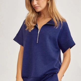 Short-Sleeved Quarter-Zip Lounge Set-2 Piece Outfit Sets-Krush Kandy, Women's Online Fashion Boutique Located in Phoenix, Arizona (Scottsdale Area)