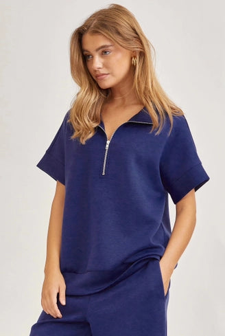 Short-Sleeved Quarter-Zip Lounge Set-2 Piece Outfit Sets-Krush Kandy, Women's Online Fashion Boutique Located in Phoenix, Arizona (Scottsdale Area)