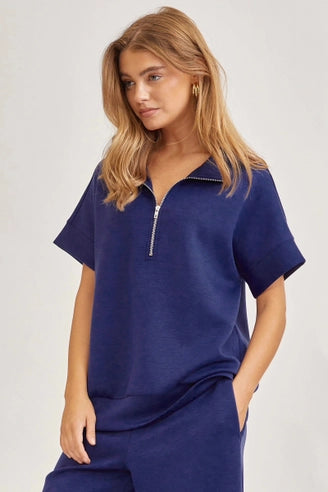 Short-Sleeved Quarter-Zip Lounge Set-2 Piece Outfit Sets-Krush Kandy, Women's Online Fashion Boutique Located in Phoenix, Arizona (Scottsdale Area)