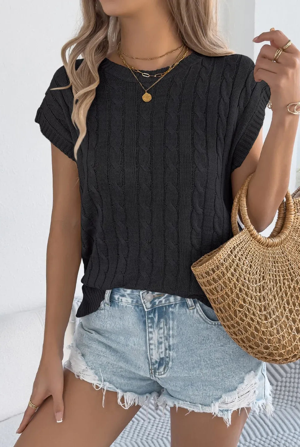Cable-Knit Round Neck Knit Top-Tops-Krush Kandy, Women's Online Fashion Boutique Located in Phoenix, Arizona (Scottsdale Area)
