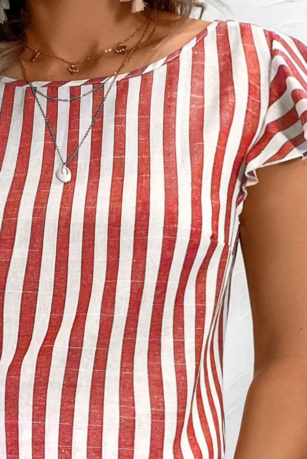 Ruffled Striped Round Neck Cap Sleeve Blouse-Blouses-Krush Kandy, Women's Online Fashion Boutique Located in Phoenix, Arizona (Scottsdale Area)