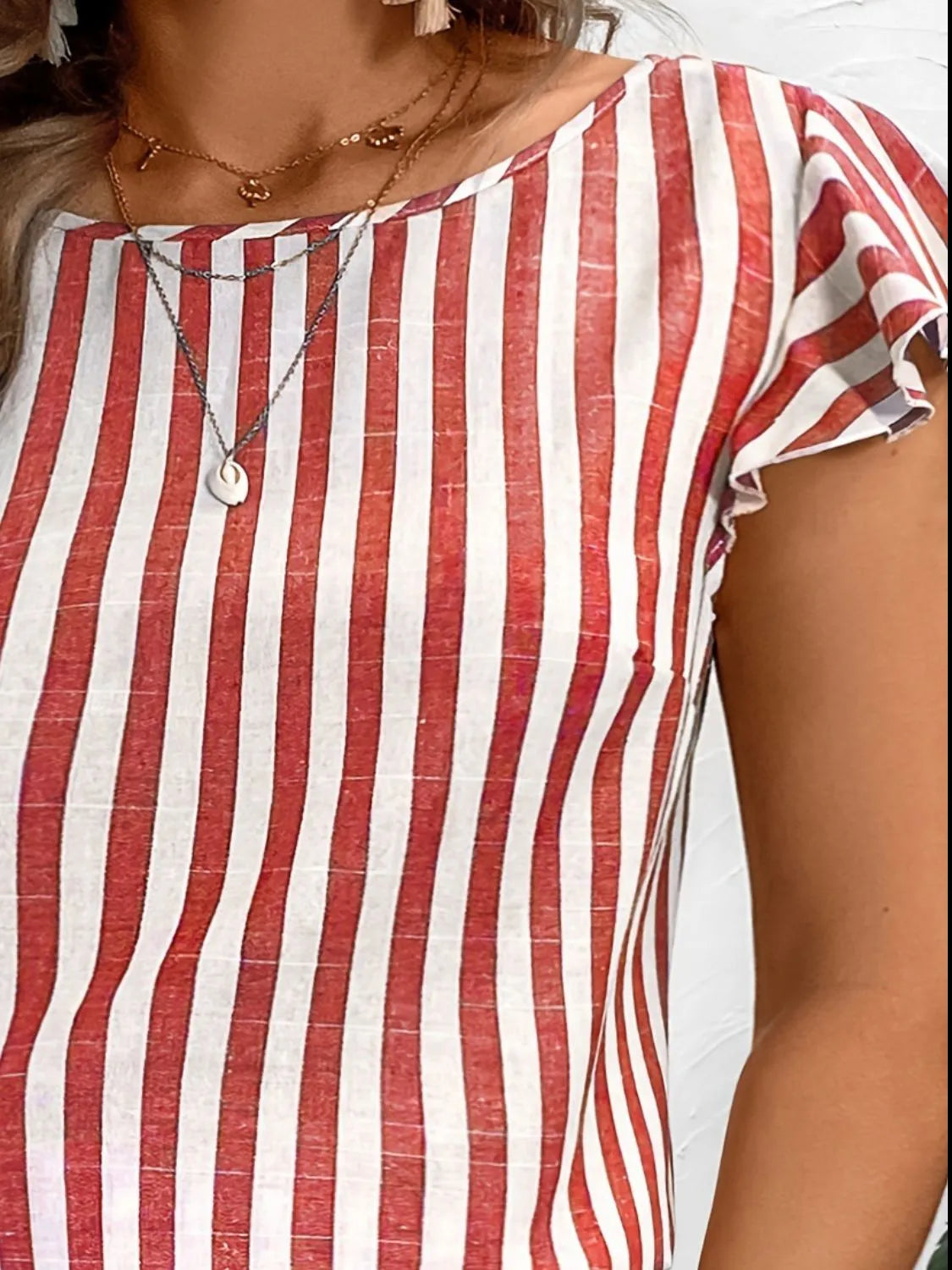 Ruffled Striped Round Neck Cap Sleeve Blouse-Blouses-Krush Kandy, Women's Online Fashion Boutique Located in Phoenix, Arizona (Scottsdale Area)