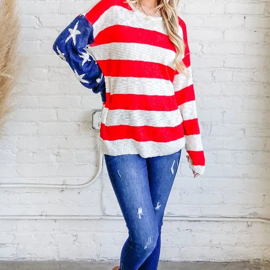 Stars & Stripes Forever Sweater-Sweaters-Krush Kandy, Women's Online Fashion Boutique Located in Phoenix, Arizona (Scottsdale Area)