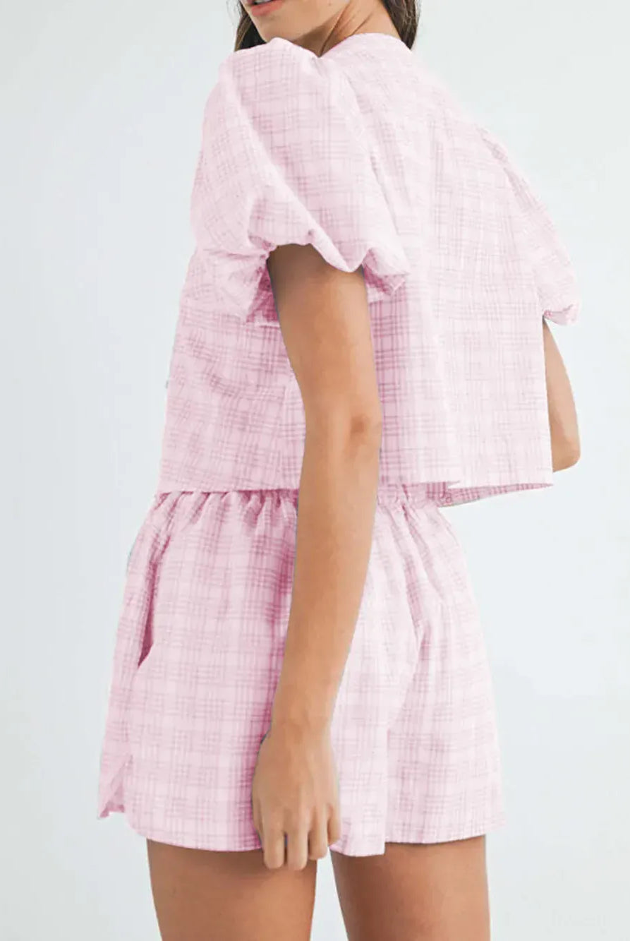 V-Neck Puff Sleeve Top and Shorts Set-Krush Kandy, Women's Online Fashion Boutique Located in Phoenix, Arizona (Scottsdale Area)