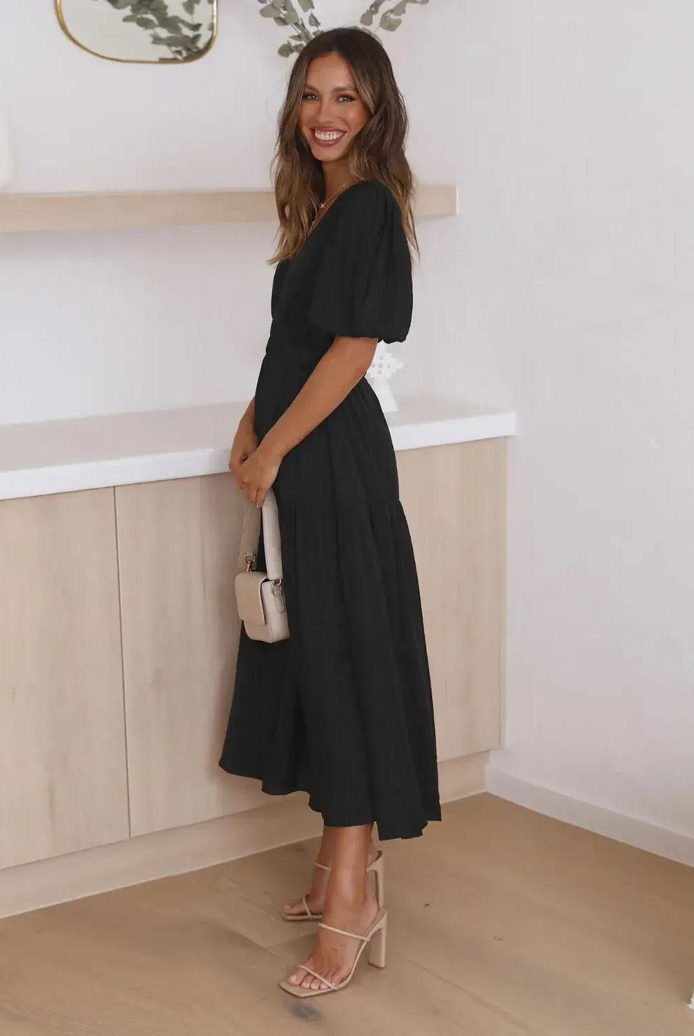 Tiered Surplice Half Sleeve Midi Dress-dress-Krush Kandy, Women's Online Fashion Boutique Located in Phoenix, Arizona (Scottsdale Area)