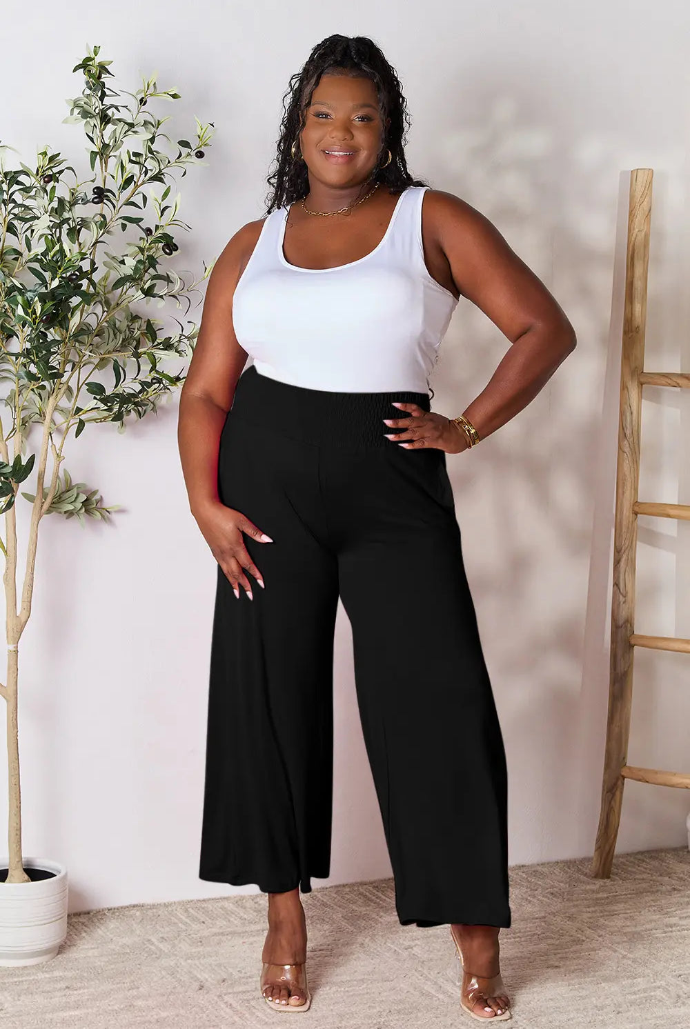 Full Size Smocked Wide Waistband Wide Leg Pants-Pants-Krush Kandy, Women's Online Fashion Boutique Located in Phoenix, Arizona (Scottsdale Area)