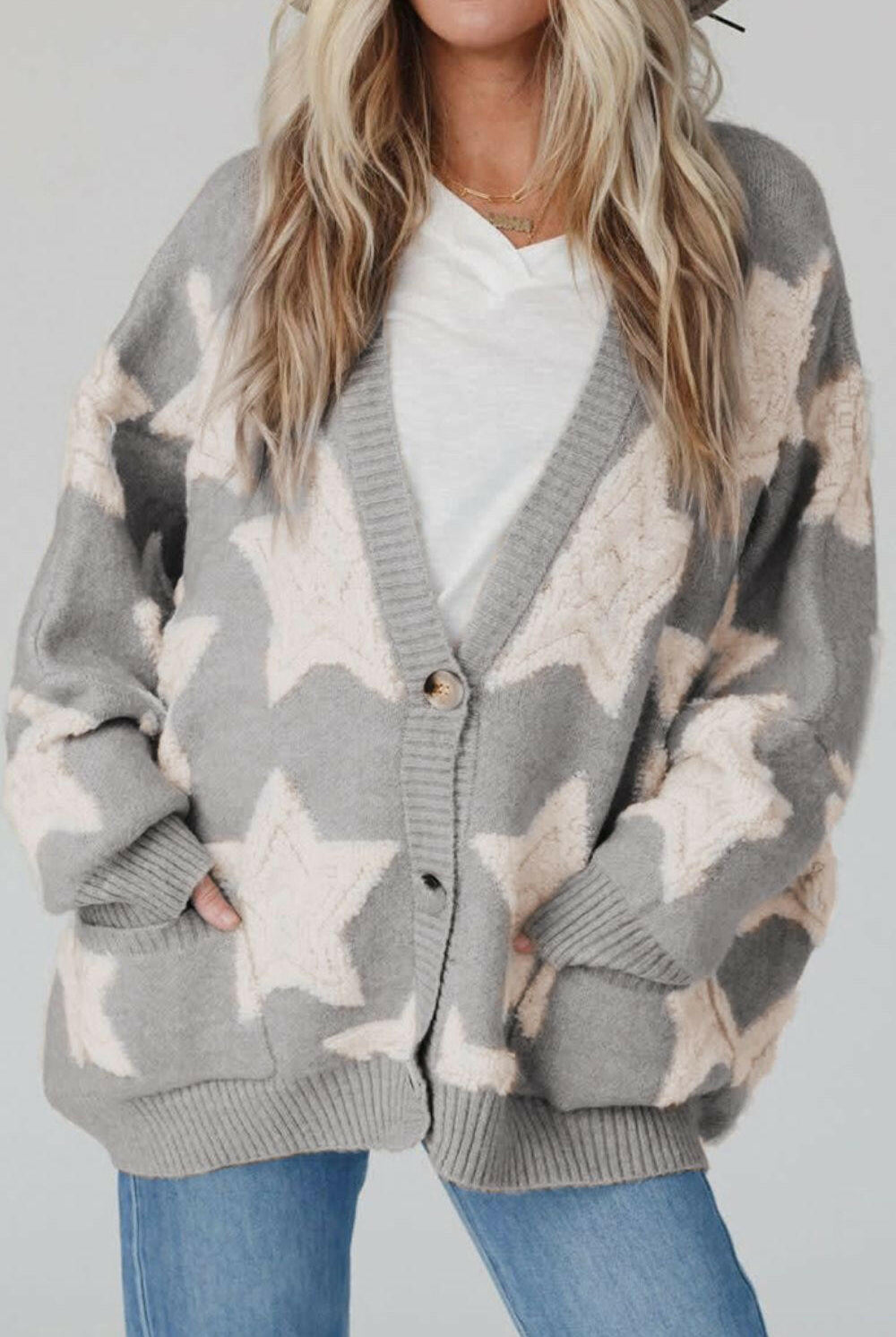 Star Button Up Long Sleeve Cardigan-Cardigans-Krush Kandy, Women's Online Fashion Boutique Located in Phoenix, Arizona (Scottsdale Area)